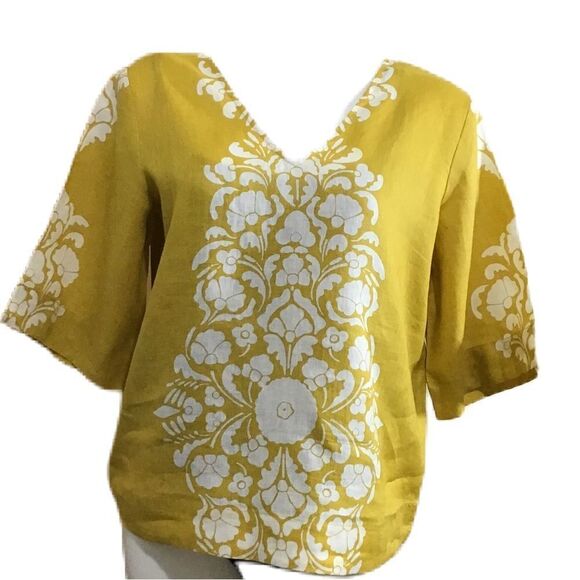 Boden Yellow Linen Wide Sleeve Top New Size 6 - Picture 2 of 12